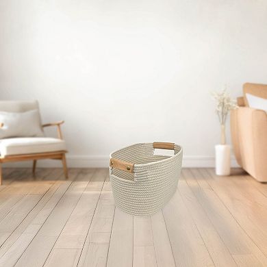 Belle Maison Medium Oval Rope Bin with Leather Handle