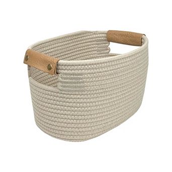 Belle Maison Small Oval Rope Bin With Leather Handle
