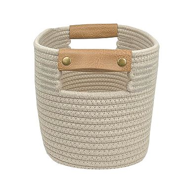 Belle Maison Small Oval Rope Bin With Leather Handle