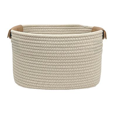 Belle Maison Small Oval Rope Bin With Leather Handle
