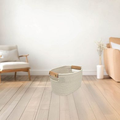 Belle Maison Small Oval Rope Bin With Leather Handle