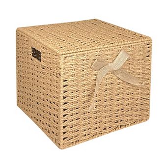 Belle Maison Medium Paper Weave Lidded Bin with Bow