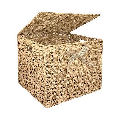 Belle Maison Medium Paper Weave Lidded Bin with Bow