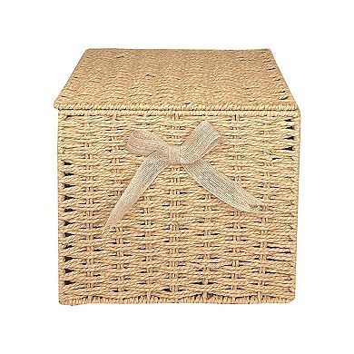 Belle Maison Medium Paper Weave Lidded Bin with Bow