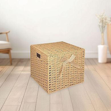 Belle Maison Medium Paper Weave Lidded Bin with Bow