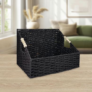 Belle Maison Angled Paper Weave Storage Bin with Handles