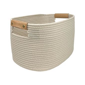 Belle Maison Large Oval Rope Bin with Leather Handle
