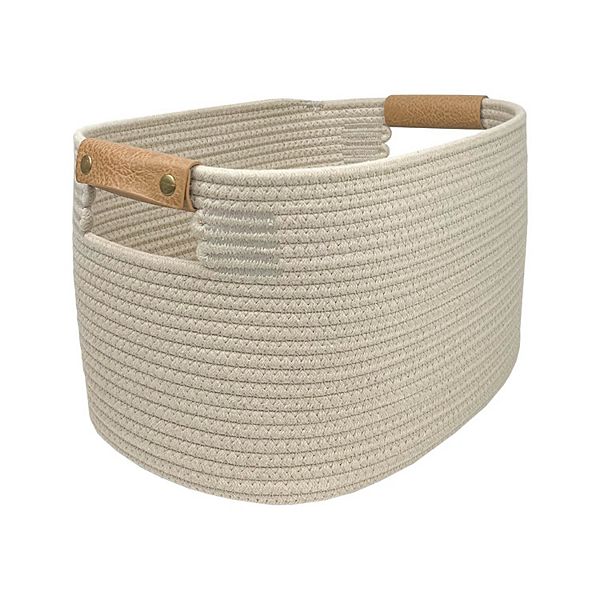 Belle Maison Large Oval Rope Bin with Leather Handle