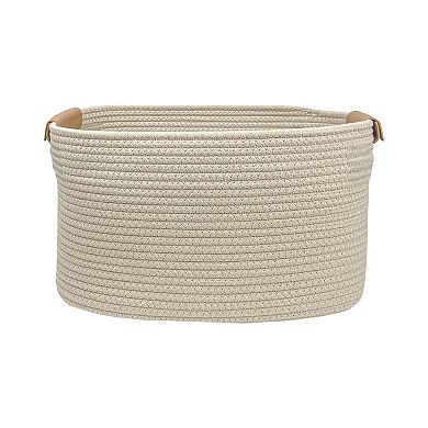 Belle Maison Large Oval Rope Bin with Leather Handle