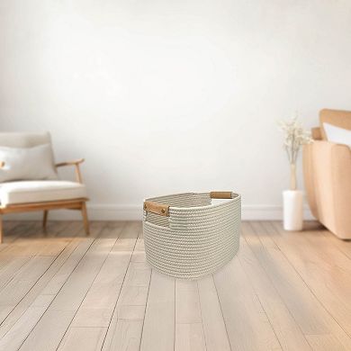 Belle Maison Large Oval Rope Bin with Leather Handle