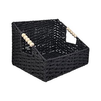 Belle Maison Angled Paper Weave Storage Bin with Wooden Handles