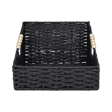 Belle Maison Angled Paper Weave Storage Bin with Wooden Handles