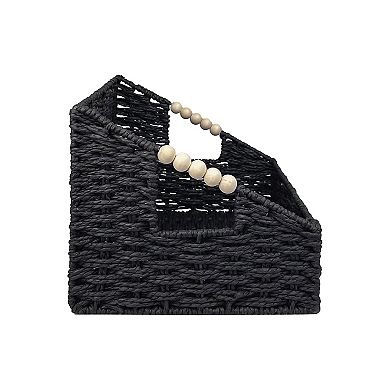 Belle Maison Angled Paper Weave Storage Bin with Wooden Handles