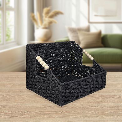 Belle Maison Angled Paper Weave Storage Bin with Wooden Handles
