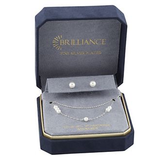 Brilliance Simulated Pearl Stud Earring & Double Layer Necklace Set