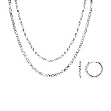 Brilliance 2-Piece Fine Silver Plated Crystal Hoop Earring & Rolo Necklace Set