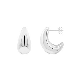 PRIMROSE Silver-Plated Polished Domed C Hoop Earrings