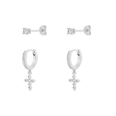 PRIMROSE Cubic Zirconia Stud & Huggie Hoop Earrings Set