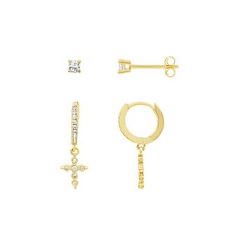 PRIMROSE Cubic Zirconia Stud & Huggie Hoop Earrings Set