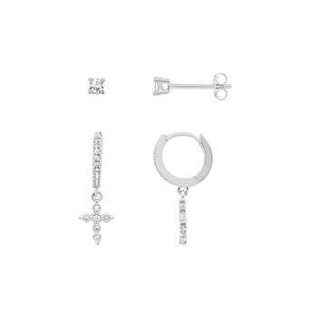 PRIMROSE Cubic Zirconia Stud & Huggie Hoop Earrings Set