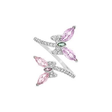 Primrose Fine Silver-Plated Gemstone Double Butterfly Bypass Ring