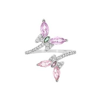 Primrose Fine Silver-Plated Gemstone Double Butterfly Bypass Ring