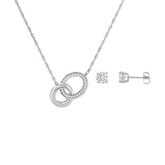 Primrose Silver-Plated Cubic Zirconia Stud Earrings & Interlocking Necklace Set