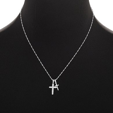 PRIMROSE Silver-Plated Cubic Zirconia Double Cross Pendant Necklace