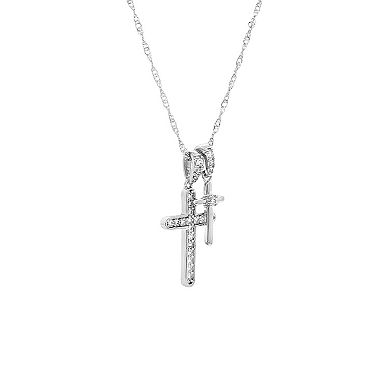 PRIMROSE Silver-Plated Cubic Zirconia Double Cross Pendant Necklace