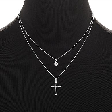 PRIMROSE Silver-Plated Cubic Zirconia Cross Pendant & Round Necklace