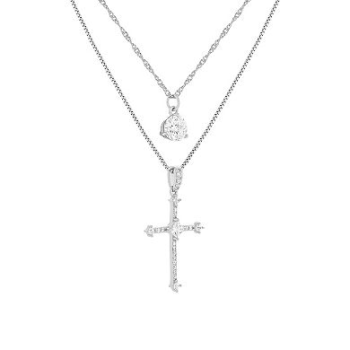 PRIMROSE Silver-Plated Cubic Zirconia Cross Pendant & Round Necklace