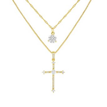 PRIMROSE Silver-Plated Cubic Zirconia Cross Pendant & Round Necklace