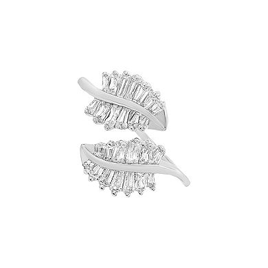 PRIMROSE Baguette Cubic Zirconia Double Leaf Bypass Ring