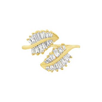 PRIMROSE Baguette Cubic Zirconia Double Leaf Bypass Ring