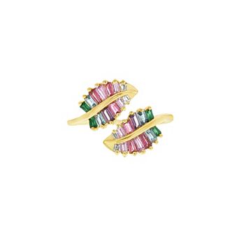 PRIMROSE Baguette Cubic Zirconia Double Leaf Bypass Ring