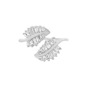 PRIMROSE Baguette Cubic Zirconia Double Leaf Bypass Ring