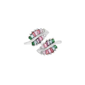 PRIMROSE Baguette Cubic Zirconia Double Leaf Bypass Ring