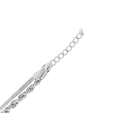PRIMROSE Rope & Herringbone Cubic Zirconia Accent Double Layer Bracelet