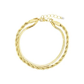 PRIMROSE Rope & Herringbone Cubic Zirconia Accent Double Layer Bracelet