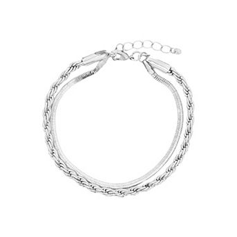PRIMROSE Rope & Herringbone Cubic Zirconia Accent Double Layer Bracelet