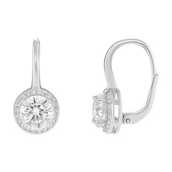PRIMRSOE Fine Silver-Plated Cubic Zirconia Halo Earrings