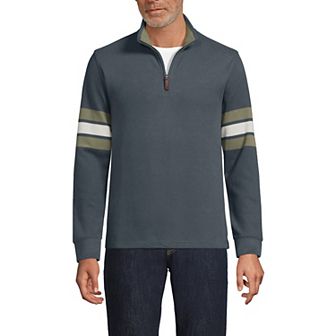 Big & Tall Lands' End Bedford Quarter Zip Sweater With Striped Sleeves
