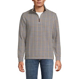 Big & Tall Lands' End Bedford Quarter Zip Sweater With Striped Sleeves