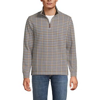 Big & Tall Lands' End Bedford Quarter Zip Sweater With Striped Sleeves
