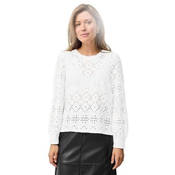 ellos Plus Size Long Sleeve Knit Lace Top