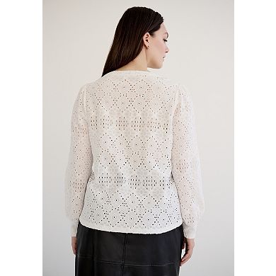 ellos Plus Size Long Sleeve Knit Lace Top