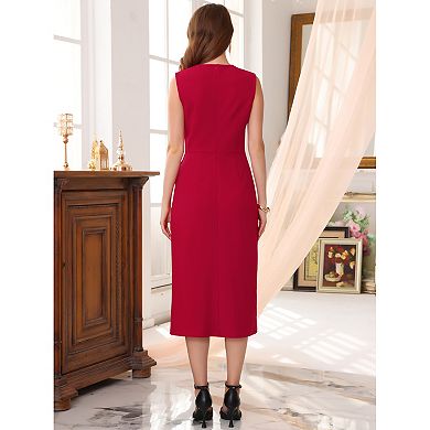 Women's Business Cocktail Dress Front Tie Wrap Formal Elegant Sleeveless Sheath Dresses