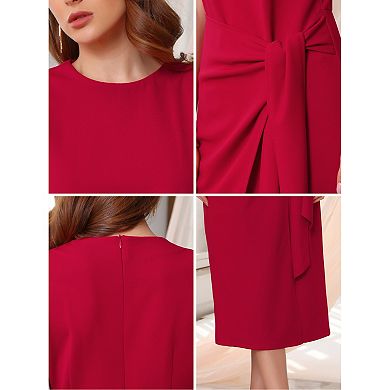 Women's Business Cocktail Dress Front Tie Wrap Formal Elegant Sleeveless Sheath Dresses