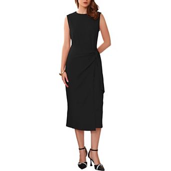 Women's Business Cocktail Dress Front Tie Wrap Formal Elegant Sleeveless Sheath Dresses
