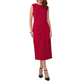 Women's Business Cocktail Dress Front Tie Wrap Formal Elegant Sleeveless Sheath Dresses